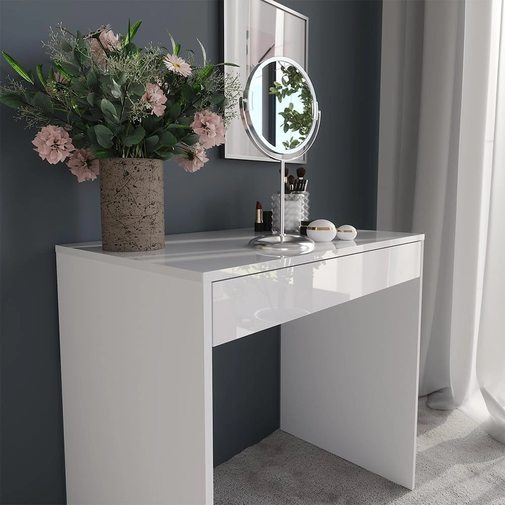 Tavolo da toeletta Sherry, Bianco/bianco lucido, 81.4 cm