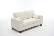 Divano lineare - con portabicchieri e tasche laterali - in chenille beige - 182 cm