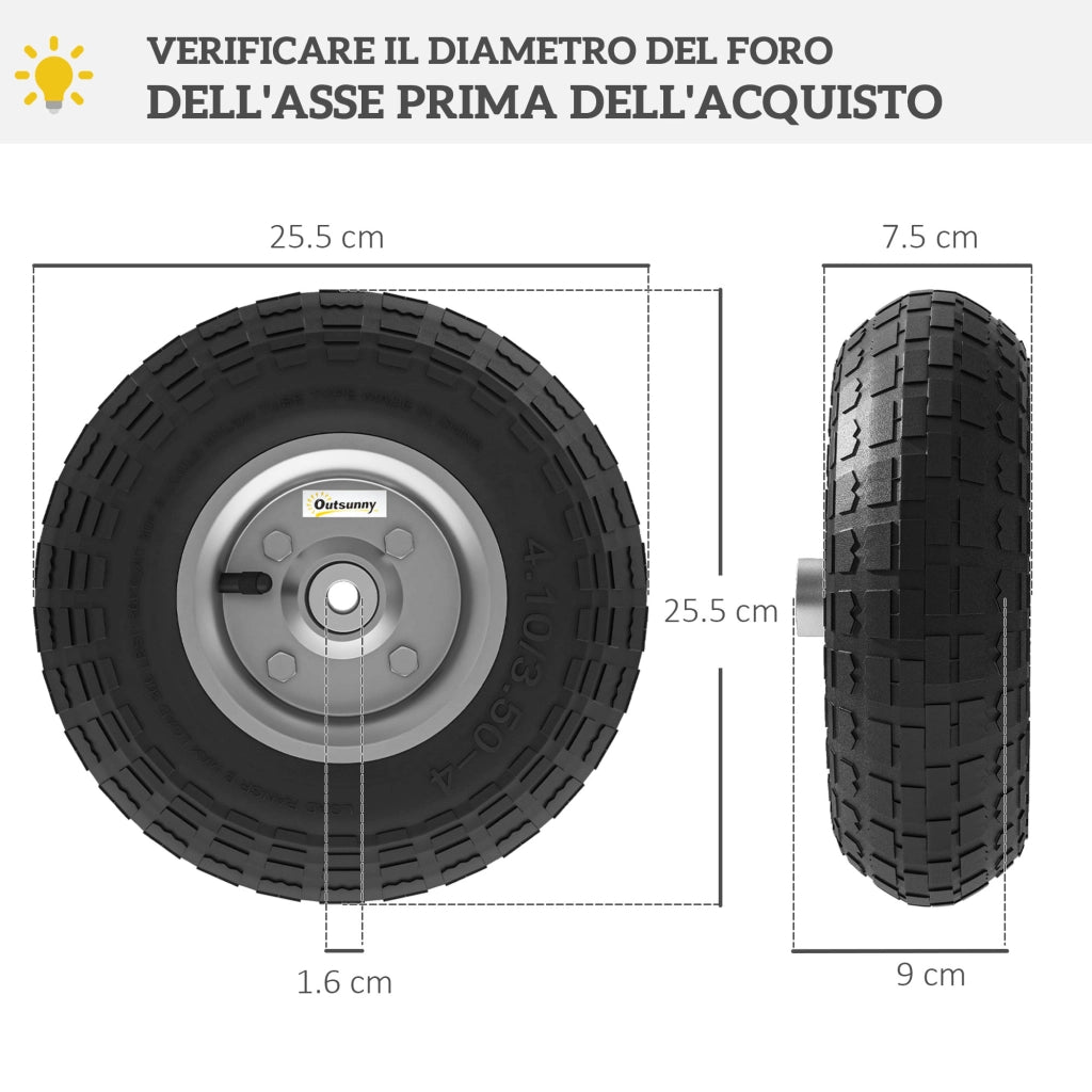 Ruote per Carrello ¨C Zephmum ¨C 2 Ruote, ?25.5x7.5 cm, Nero, Gomma e Acciaio