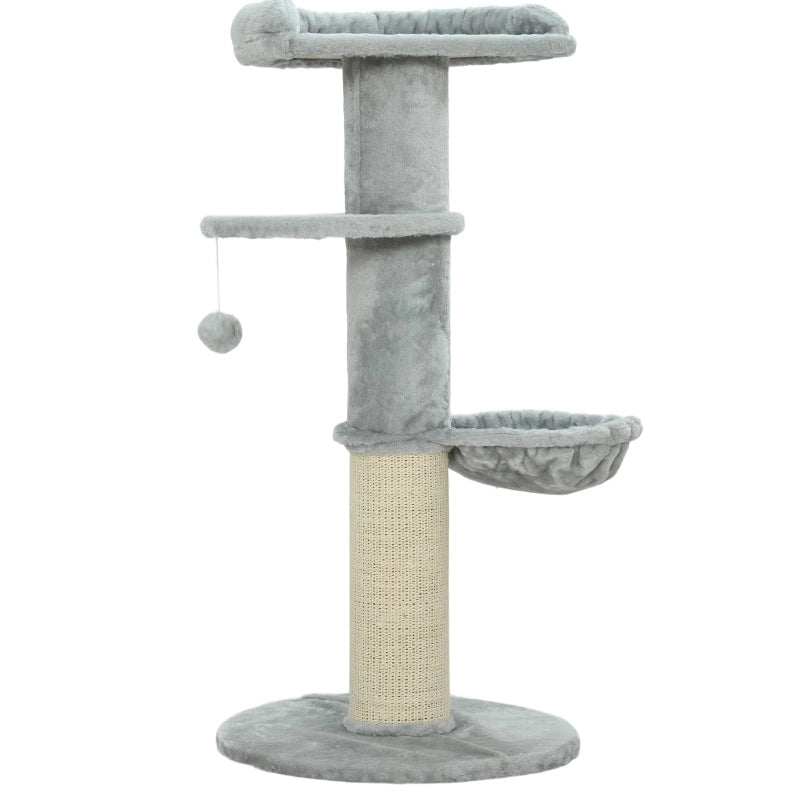Tiragraffi per gatti con amaca e cuccia grigio chiaro