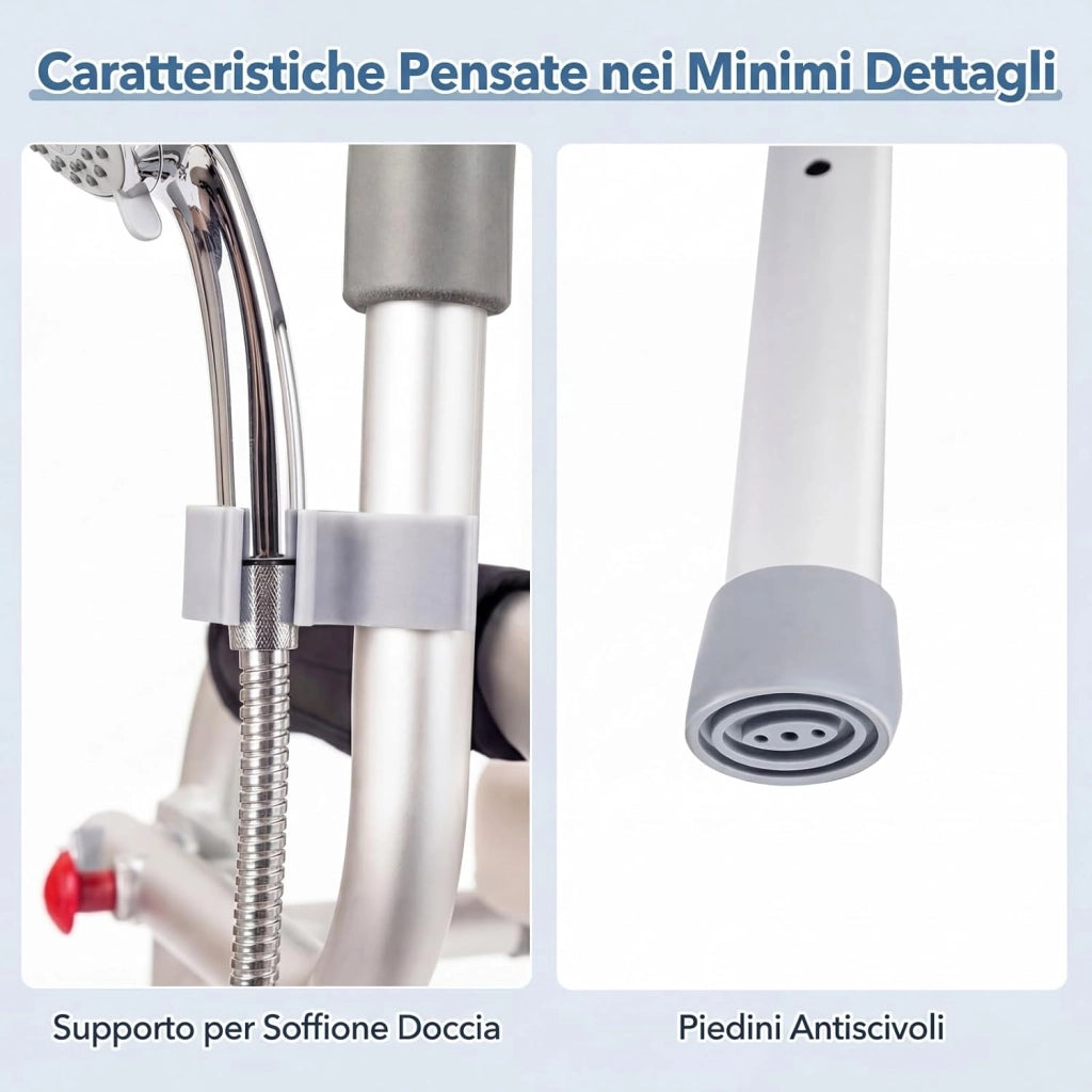 Ringhiera di Sicurezza per WC Portata 136 kg, Barra Bagno con Braccioli Pieghevoli e Supporto Laterale per Doccino, Altezza Regolabile da 49 a 59 cm, Rialzo WC per Anziani e Donne Incinte