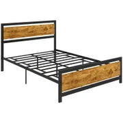 Struttura Letto Una Piazza e Mezza in Legno e Acciaio con Doghe in Stile Industriale, 140x200cm
