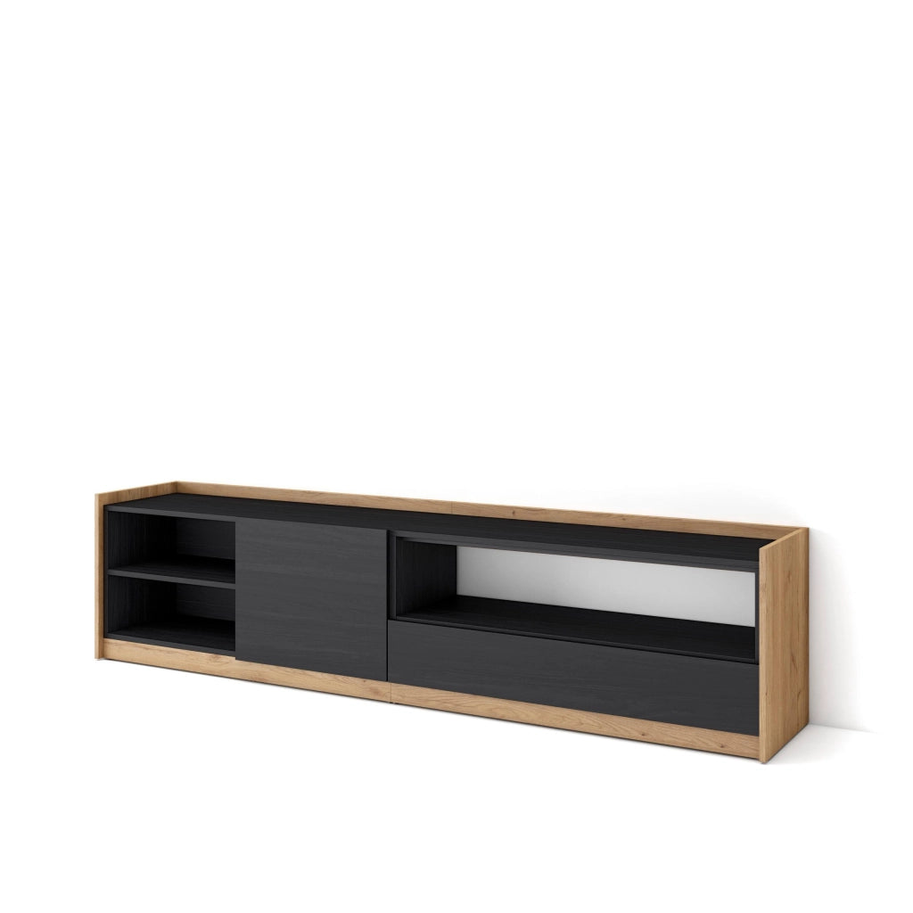 Mobile TV Soggiorno, 207x50x37 cm, Per TV fino a 80", Mobile Soggiorno, Nero e rovere