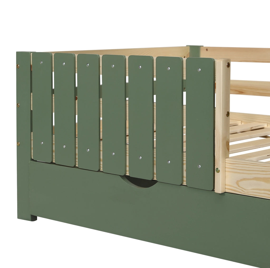 Letto a casetta per bambini verde naturale 90x200 cm con 2 cassetti