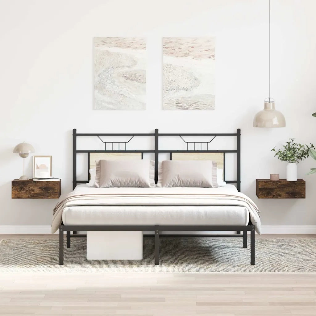 Comodini Pensili Rovere Fumo 2pz-Set di 2 Tavolino da notte 40x30x15 cm Legno Multistrato