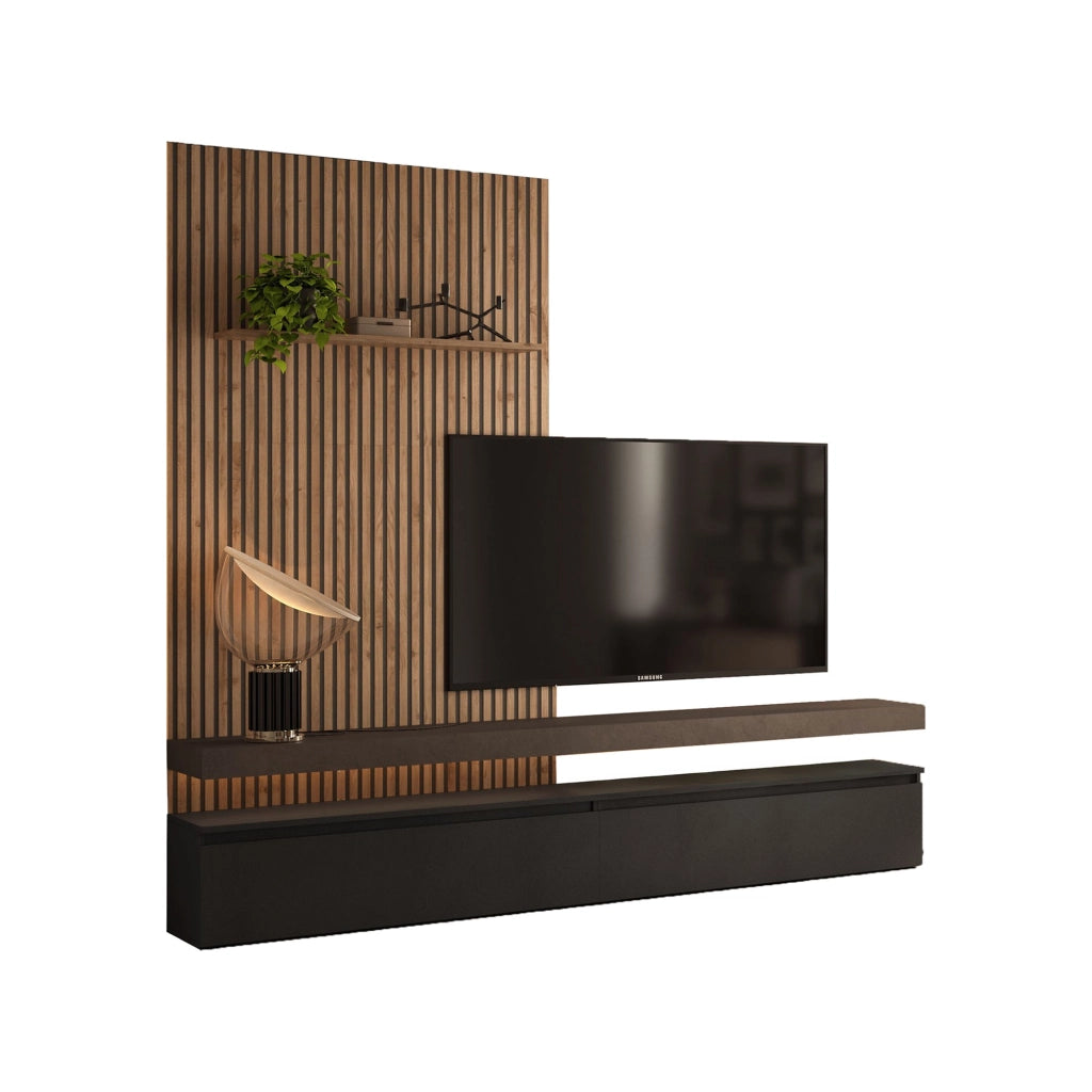 Mobile Soggiorno Ostana, Parete Attrezzata Modulabile Made in Italy, Nero Antracite