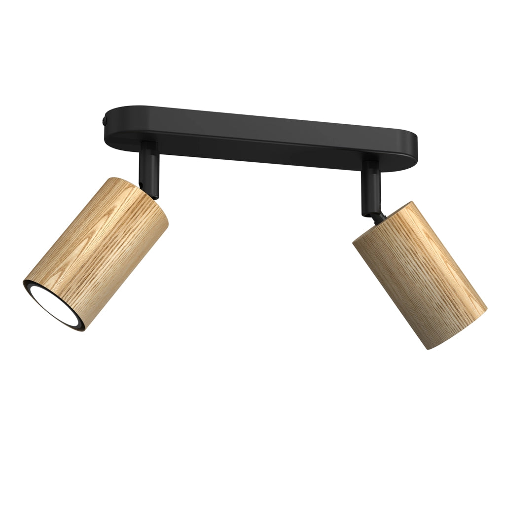 Luminex Nisse barra 2 spot orientabili GU10 legno chiaro nero