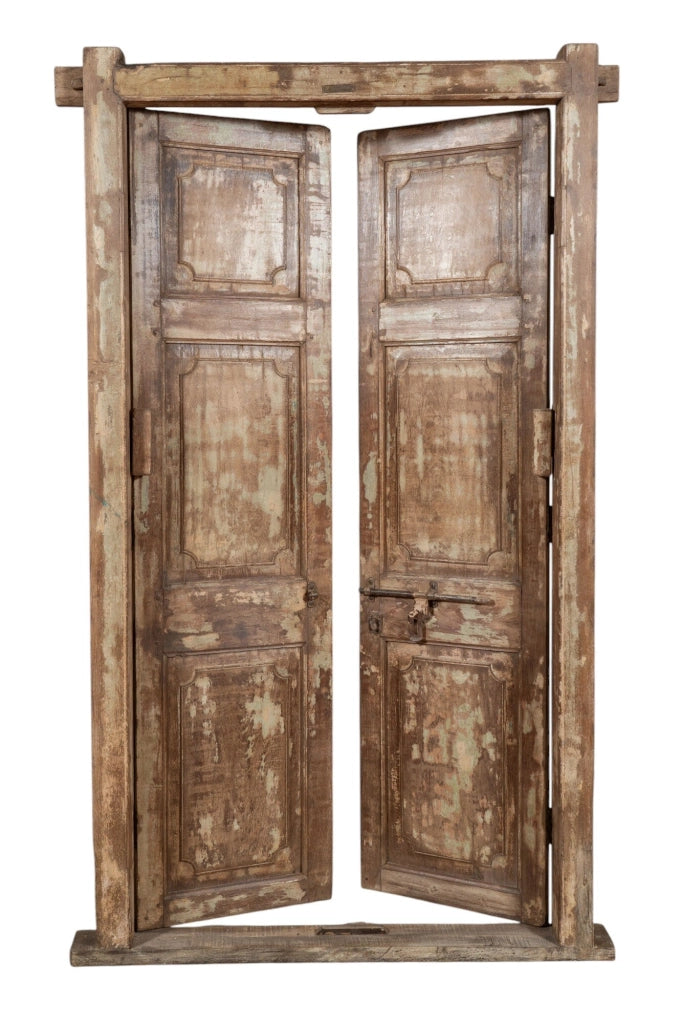 Biscottini Porta portone in legno massello e ferro da interno o da esterno vecchia e antica medievale con telaio