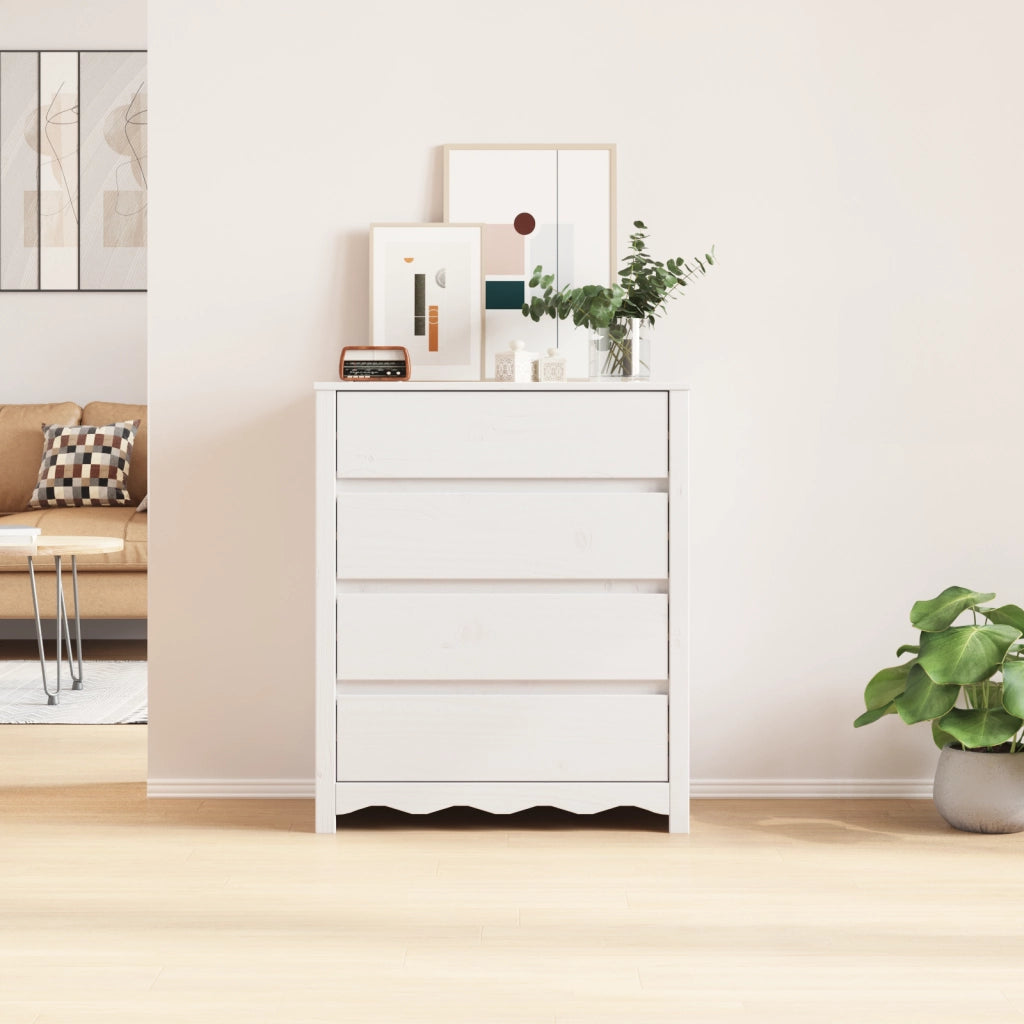 Cassettiera  "DRAMMEN" Bianca 76,5x40x91 cm Legno Massello Pino