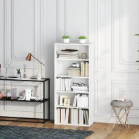 Mobile Libreria a 5 Ripiani con 3 Scaffali Flessibili, in Legno, 60x24x133.5 cm, Bianco