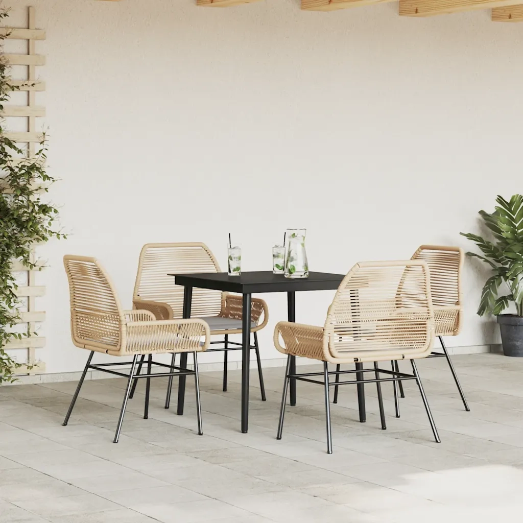 Set da Pranzo da Giardino 5pz con Cuscini Polyrattan Vetro 3334472