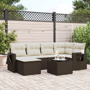 Set Divani da Giardino 7 pz con Cuscini Marrone in Polyrattan 3220472