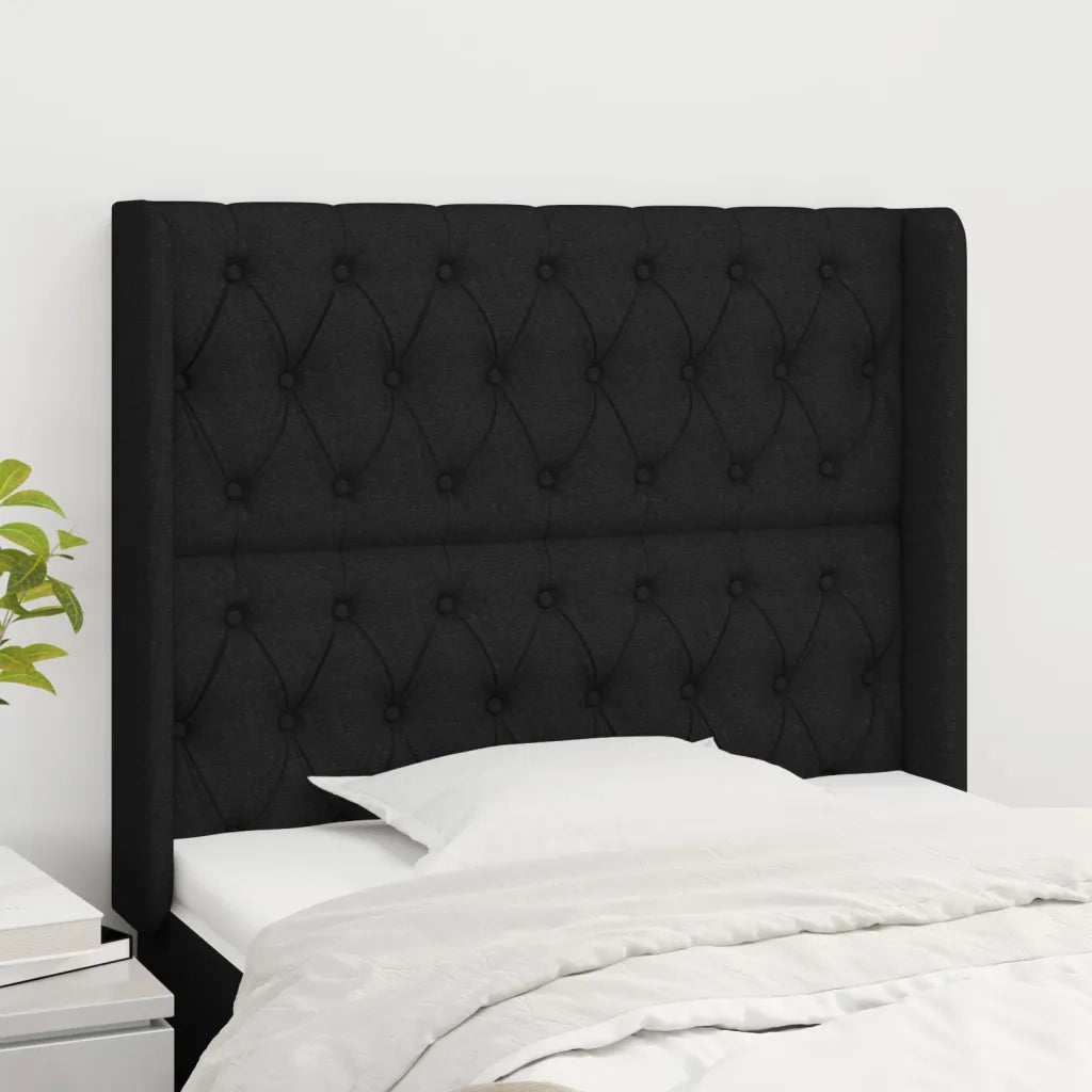 Testiera ad Orecchio-Testata con Orecchie Nera 103x16x118/128 cm in Tessuto 484346
