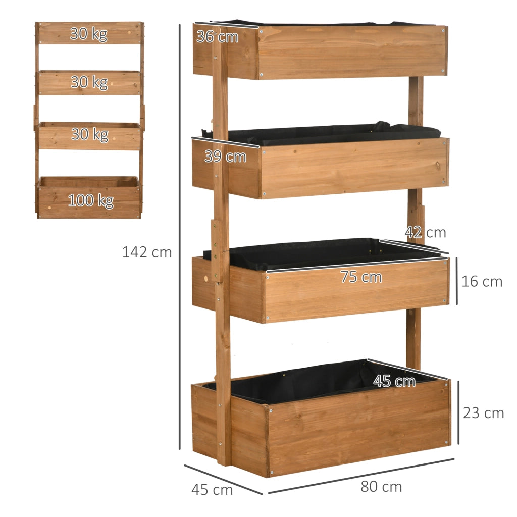 Fioriera Legno 4 Livelli Elevata Esterna con Fori Drenaggio ¨C zephmum ¨C 80x45x142 cm Arancione
