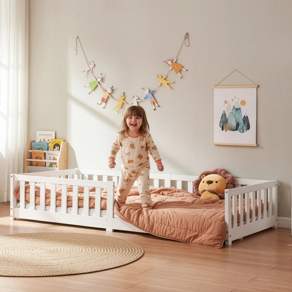 Letto Montessori per Cameretta Tanna in Legno di Pino 90 x 200 cm - Bianco [en.casa]