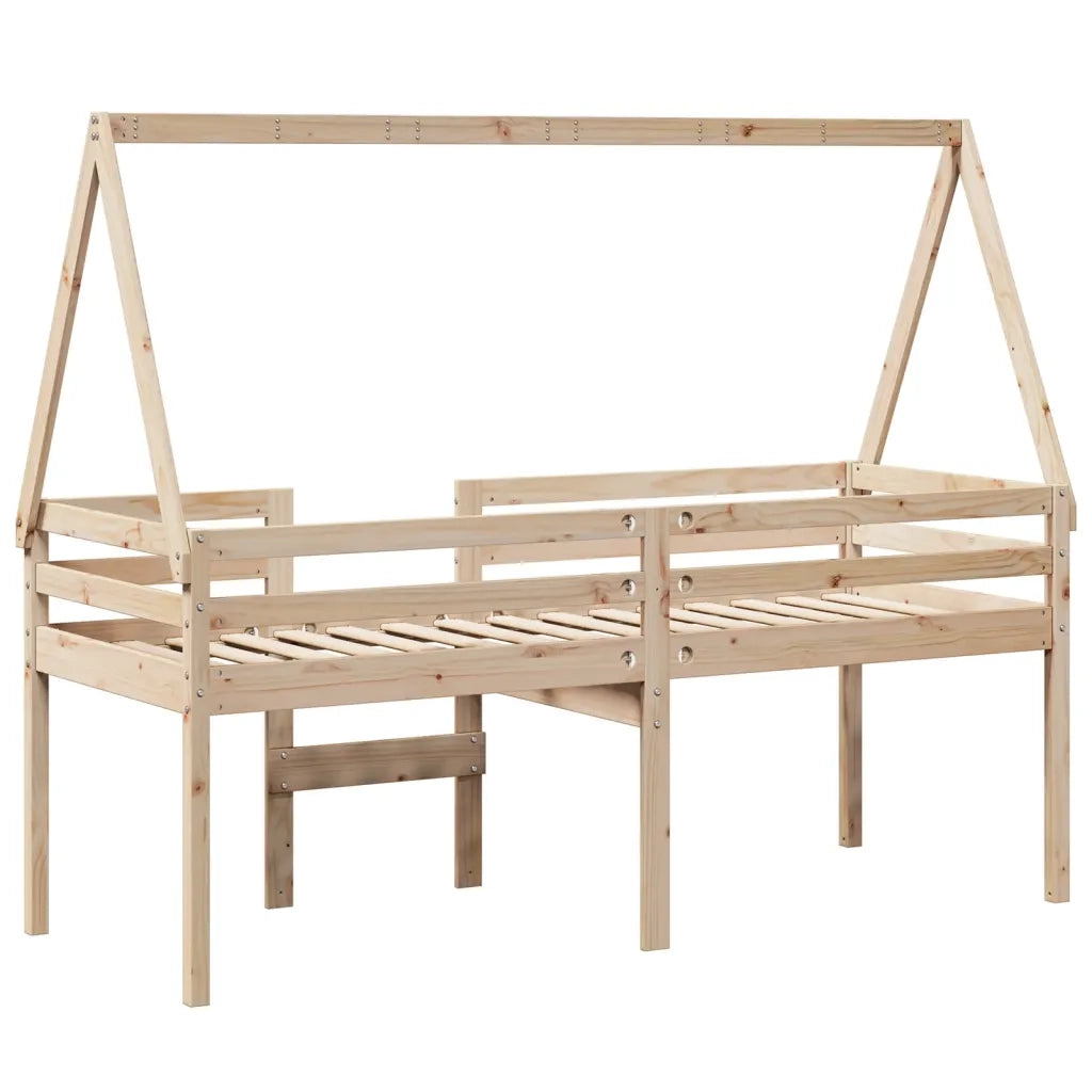 Letto singolo | Letto per adulti | Letto a Soppalco con Tetto 75x190 cm in Legno Massello di Pino