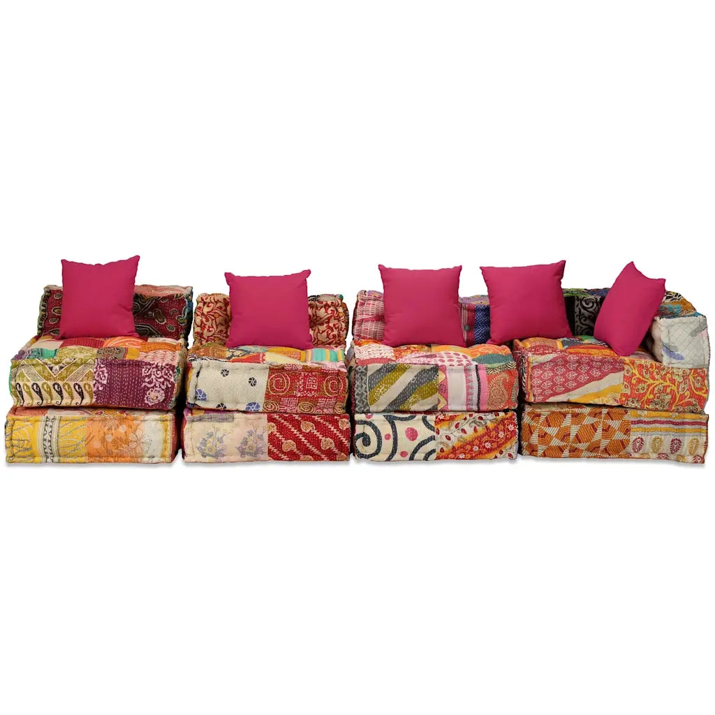 Pouf Modulare a 4 Posti in Tessuto Patchwork