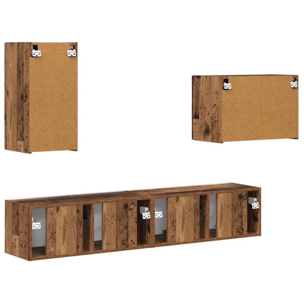 Set di Mobiletto da TV a Parete 4 pz | Armadietto TV | Mobile Porta TV Legno vecchio