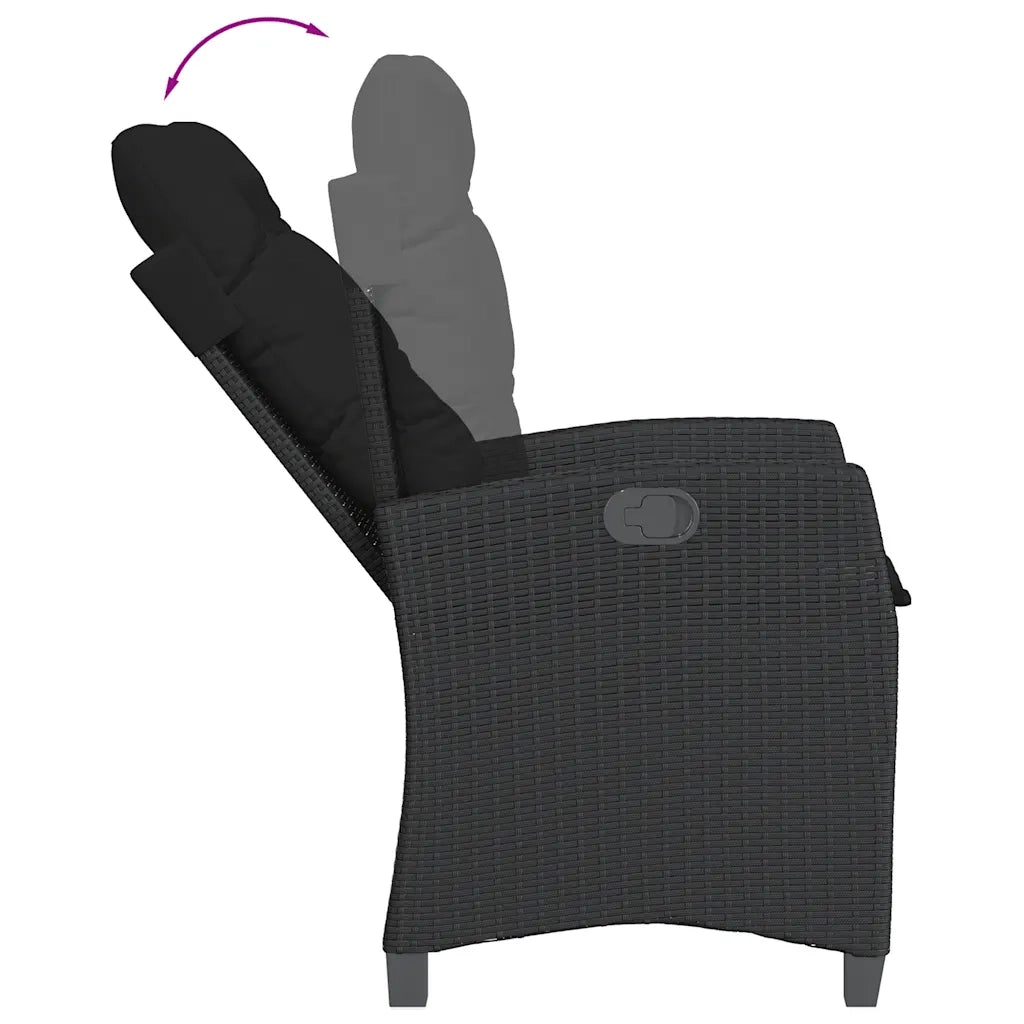 Sedia Reclinabile da Giardino | Sedie da Esterno con Cuscini Nera in Polyrattan