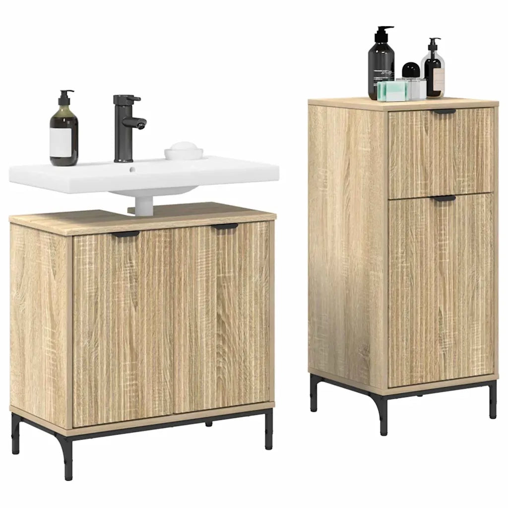 Set di mobili per il bagno con cassetto 2 pcs Rovere Sonoma