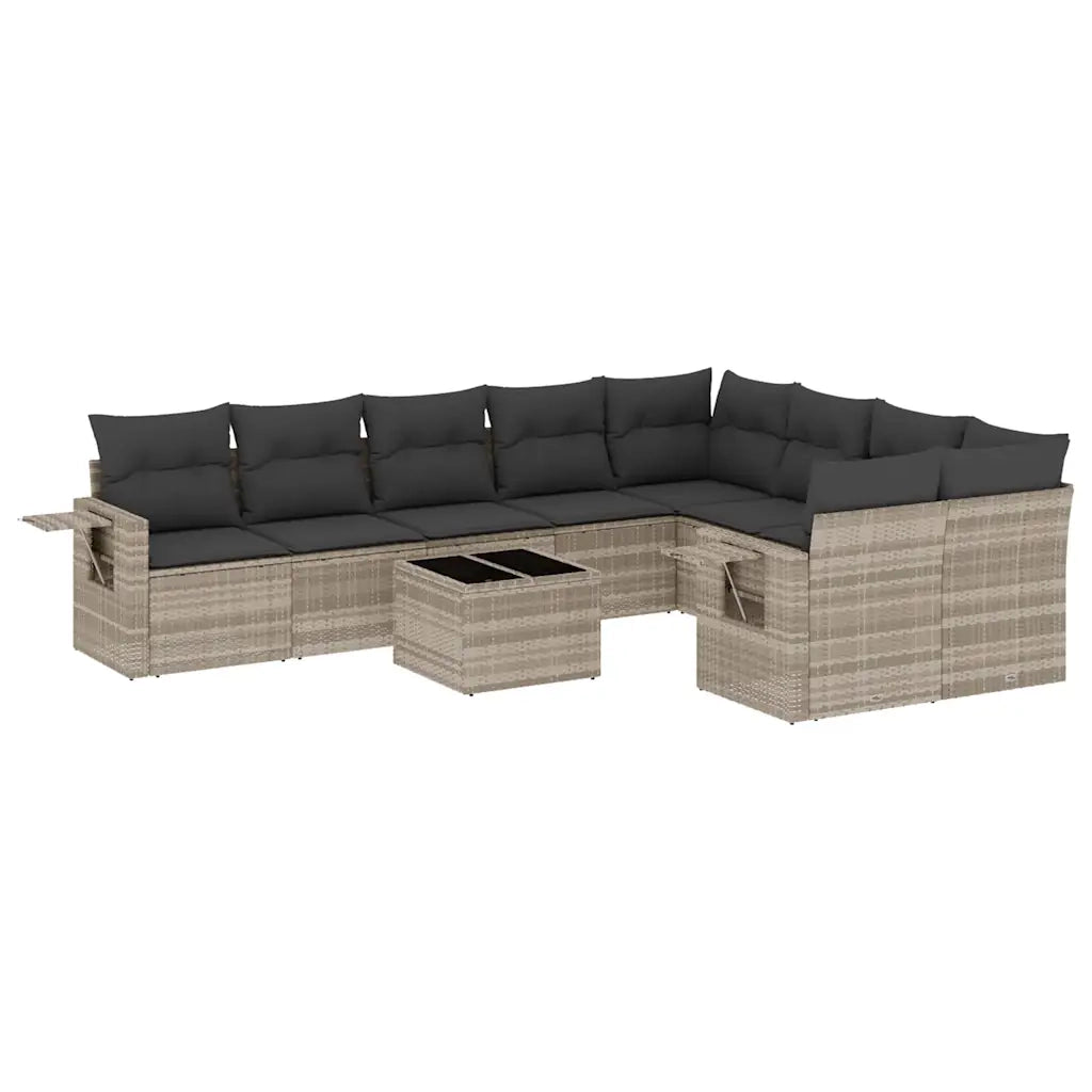 Set Divano Giardino 10 pz con Cuscini Grigio Chiaro Polyrattan 3220651