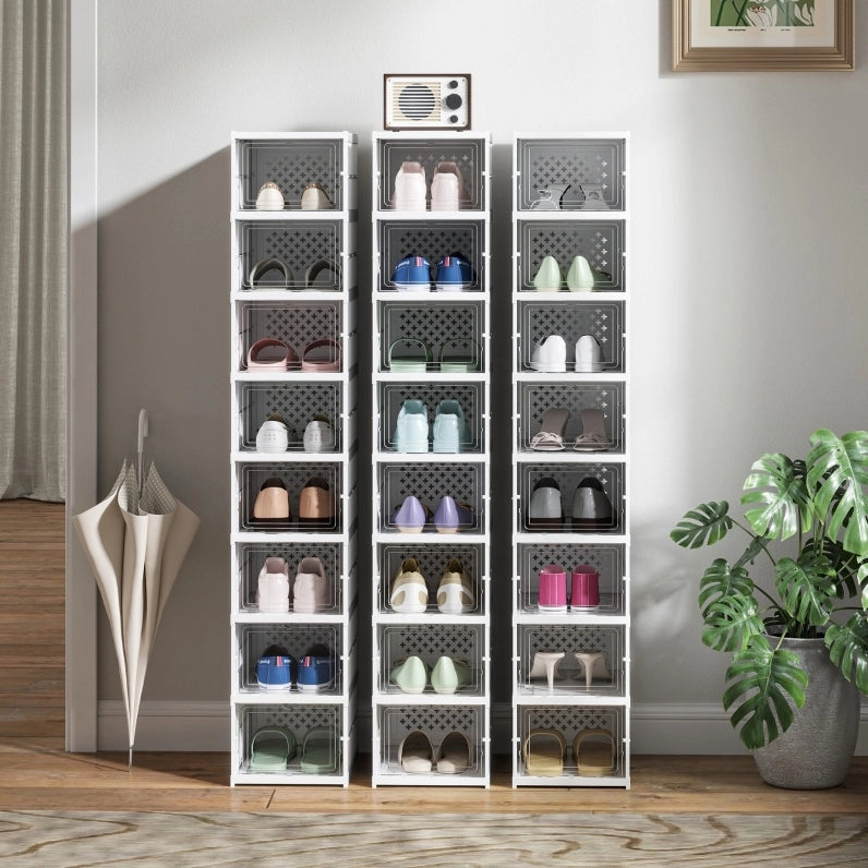 Scatole per scarpe pieghevoli impilabili con porta trasparente, 8 pezzi