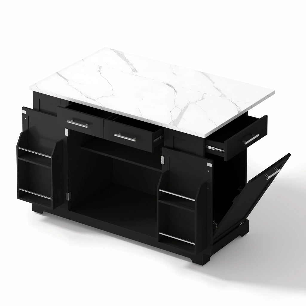 Mobile contenitore con piano ribaltabile; prese e vano rifiuti per cucina in MDF nero 138 x 86 x 92 cm