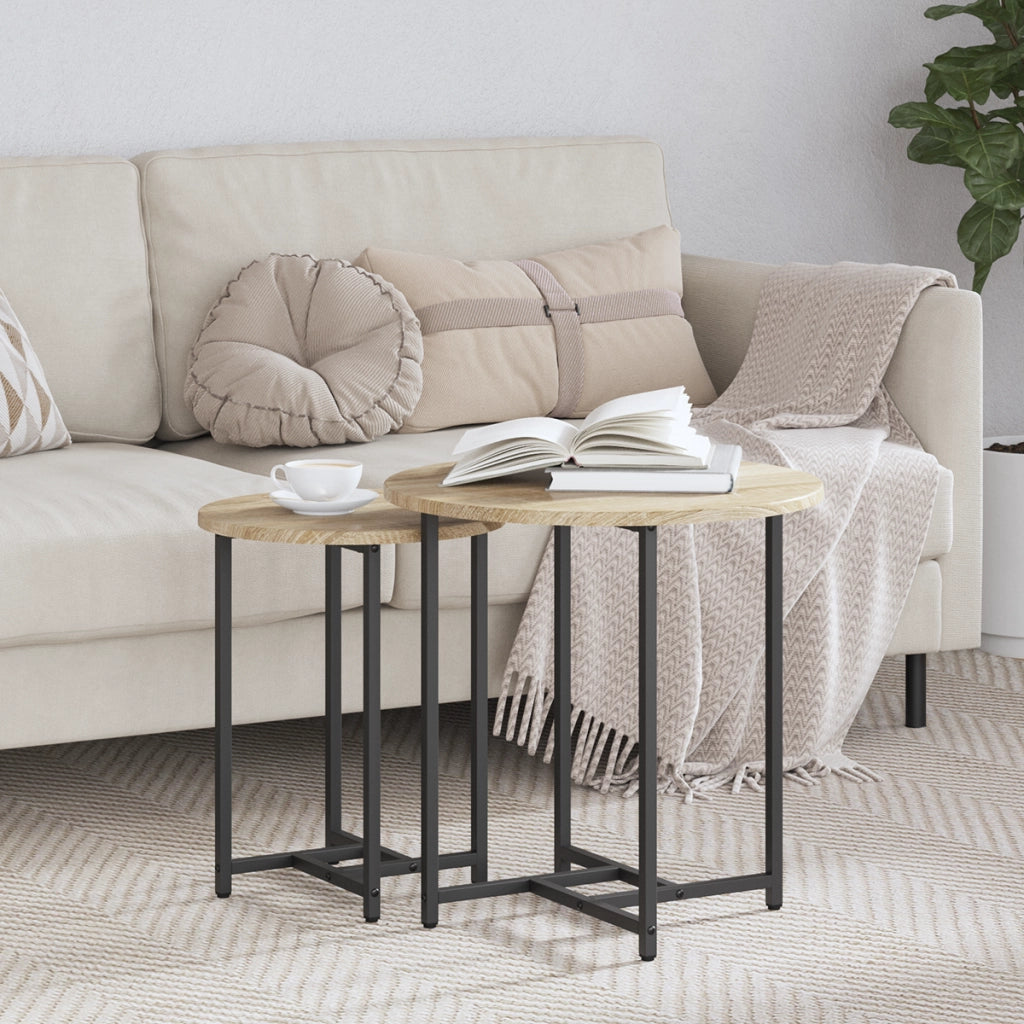 Set di 2 Tavolini in Legno Ingegnerizzato Rovere Sonoma e Metallo