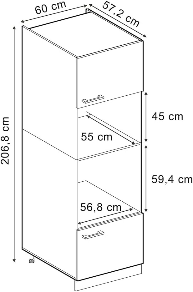 Mobile cucina microonde R-Line, Grigio-blu, 60 cm, per la libera combinazione all'interno di sistemi cucina modulari