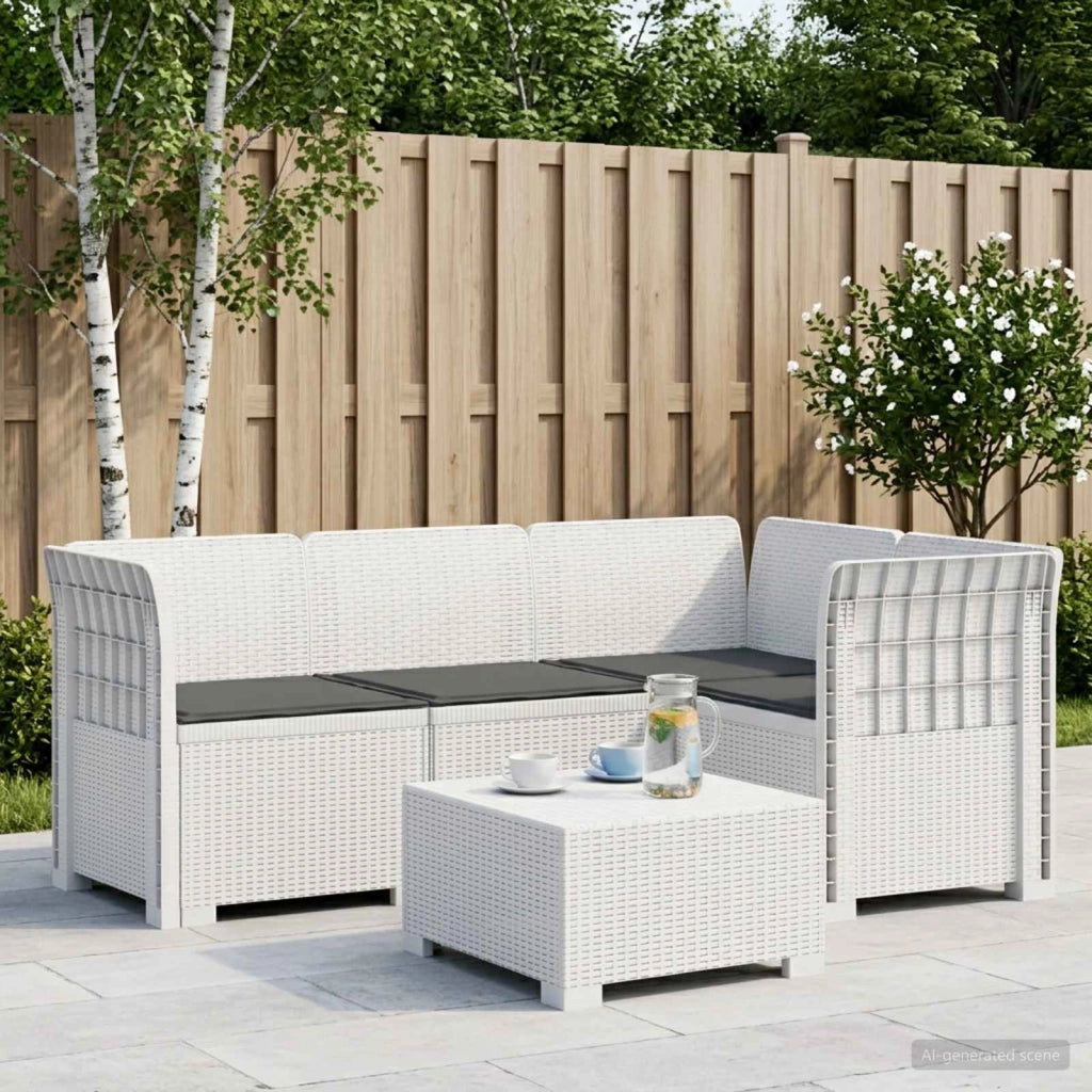 Divano da Giardino 4 Posti con Cuscini Aspetto Rattan PP Bianco 3443971
