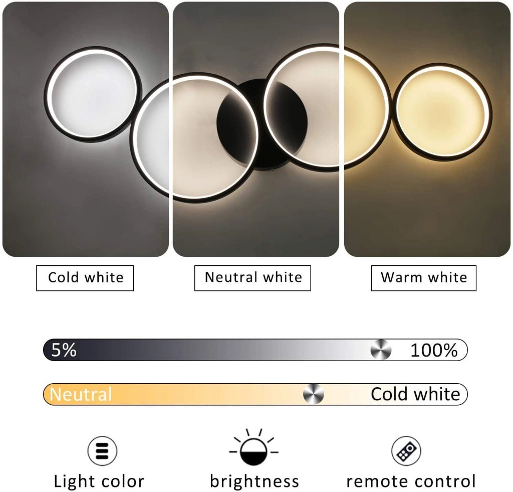 ZMH Lampada da soffitto LED moderna 4 anelli fiamma telecomando per soggiorno