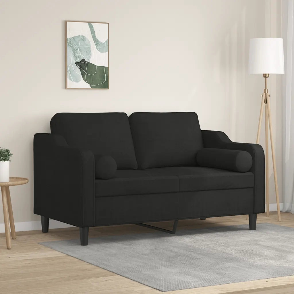 Divano | Divano da soggiorno | Sofa a 2 Posti con Cuscini Nero 120 cm in Tessuto