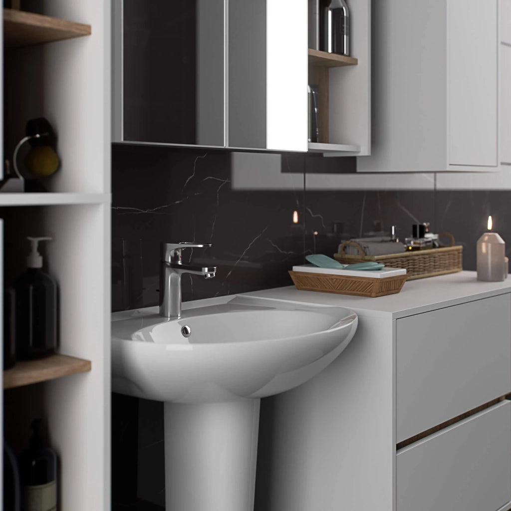 Pensile bagno con specchio VAMI Bianco, Sonoma Quercia 90 cm 2 ante 90x15x75 cm