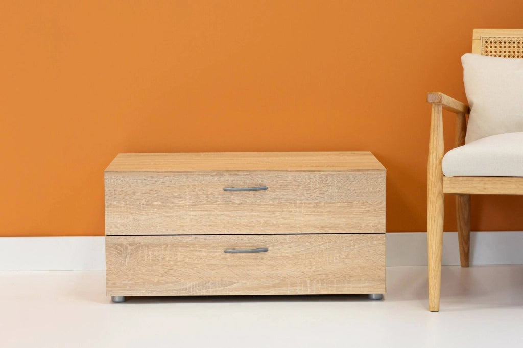 Cassettiera Piatto, Settimino multiuso, Comò camera da letto, Mobile con cassetti, 74x52 h35 cm, Rovere