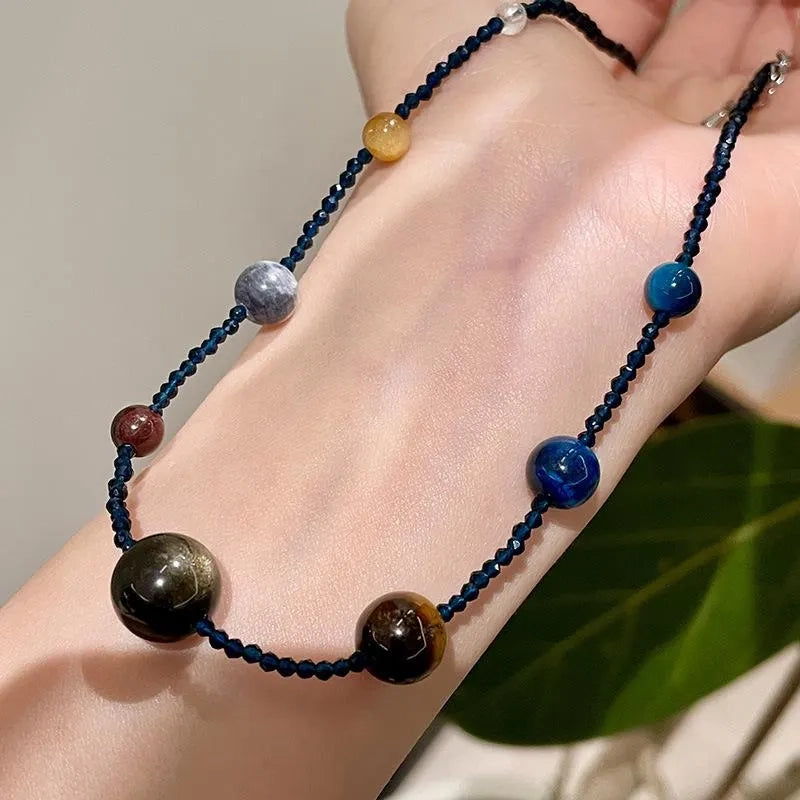 Collana colorata con perline di cristallo e pietre naturali, regalo di Natale o compleanno.