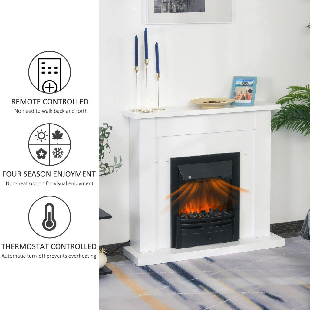 EasyComfort Camino Elettrico 1000W e 2000W, Effetto Fiamma con LED a 5 Livelli, Caminetto Elettrico con Telecomando, Timer, Protezione da Surriscaldamento, Termostato, 102x30x95cm, Bianco