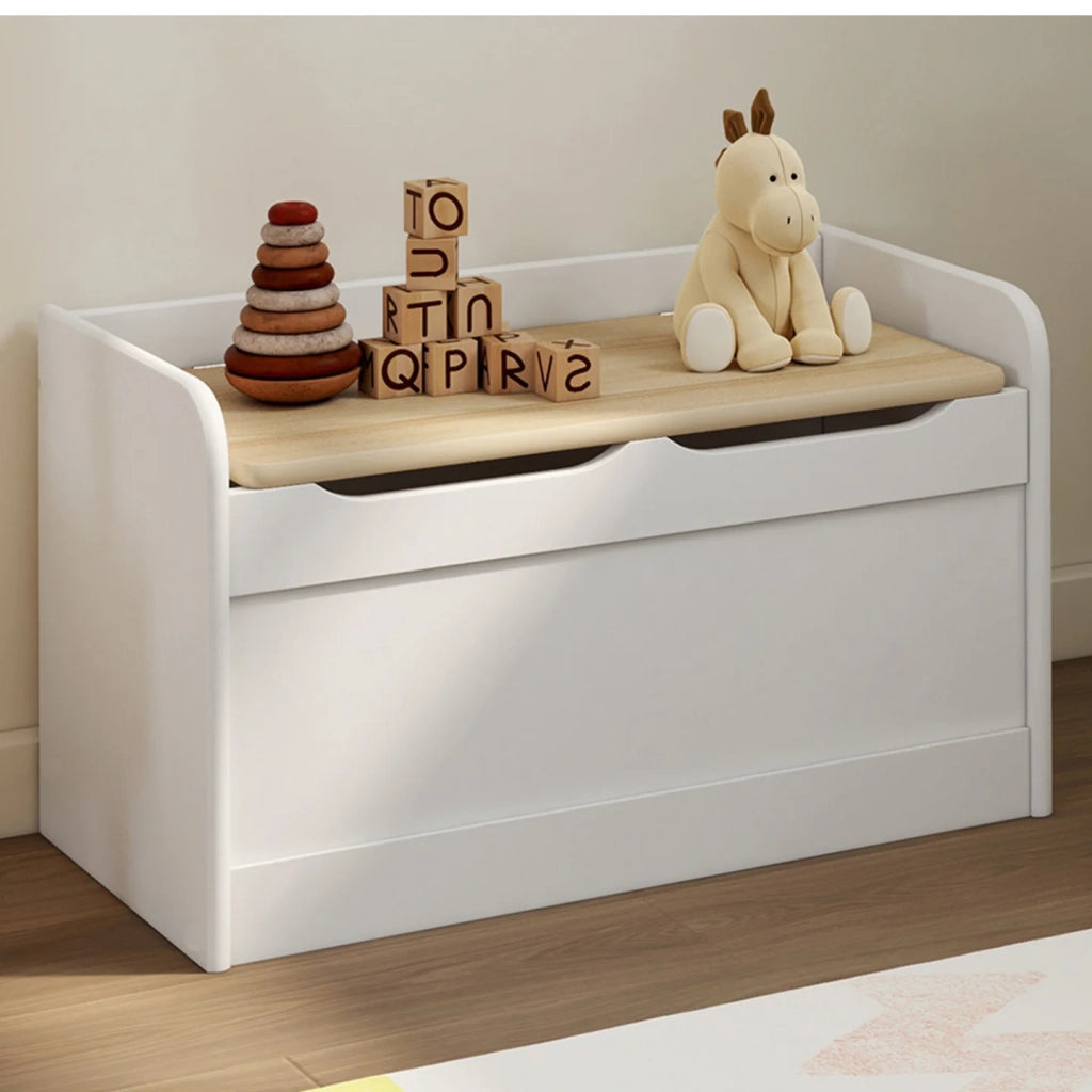 IDMarket - Panca portaoggetti per bambini LOGAN 60 cm in legno bianco e faggio