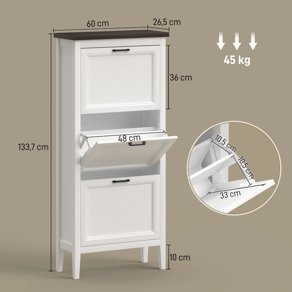 Armadio per scarpe con cassetti e ripiani ¨C zephmum ¨C bianco 60x30x100