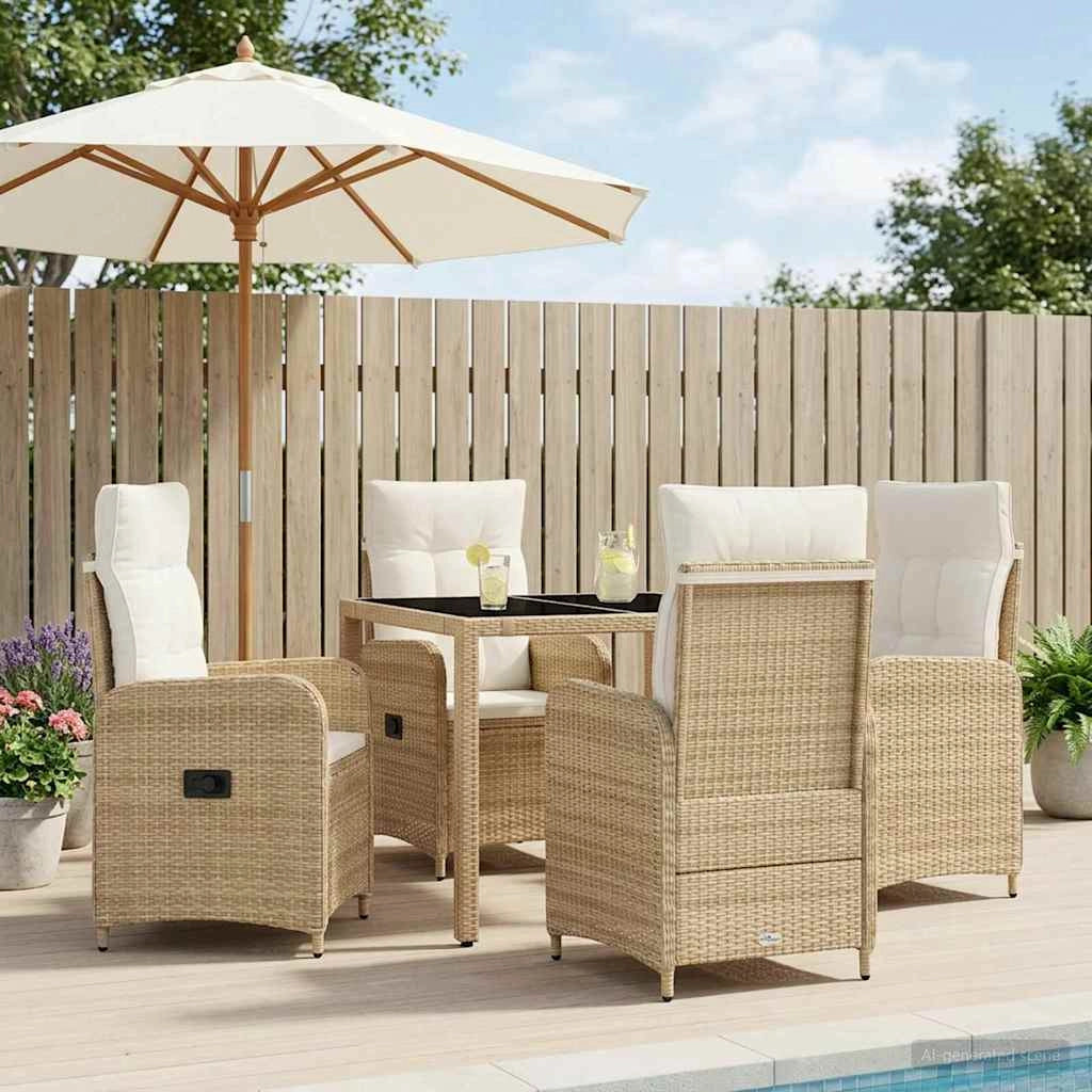 Set da pranzo per esterni 5 pz Beige e Bianco Crema polyrattan 3422337