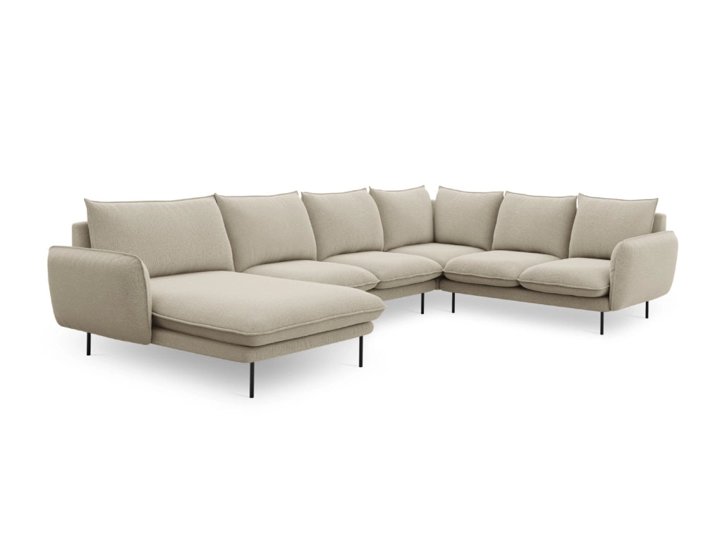 Cosmopolitan Design - Divano panoramico destro "Vienna" 7 posti in tessuto strutturato beige 