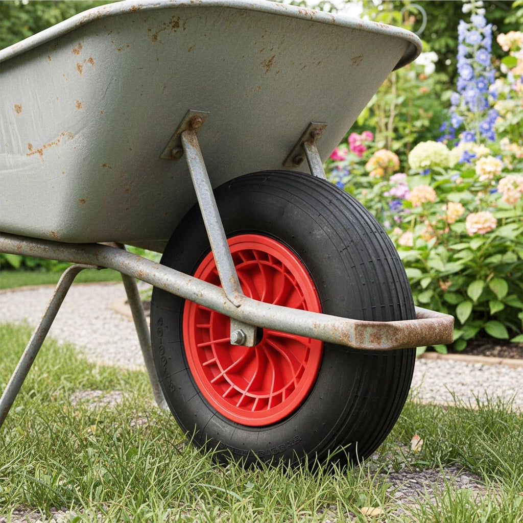 Ruota Pneumatica per Carrello Carriola, Dimensioni 4.80/4.00-8, 250KG Max, Diametro 40 CM, Asse Ø20 MM, Larghezza 10 CM, Cuscinetto a Rullini Robusto - Nero+Rosso (2)