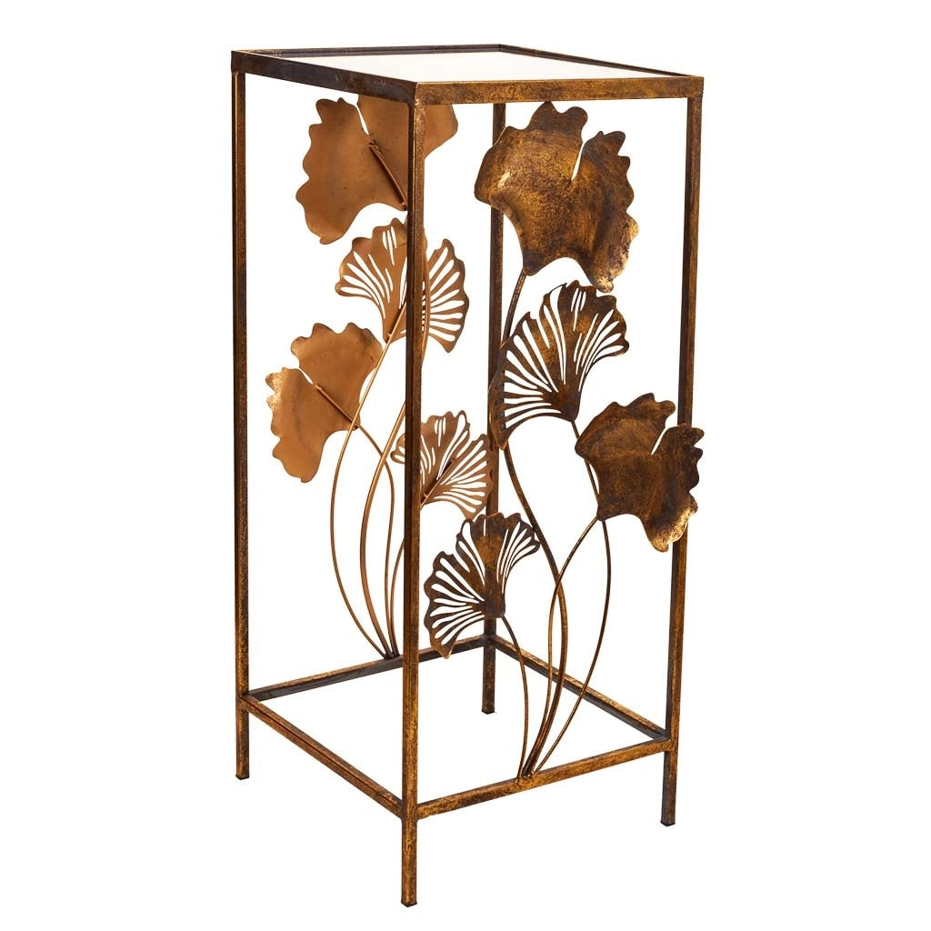 Tavolino angolare in metallo dorato 35x33x76h