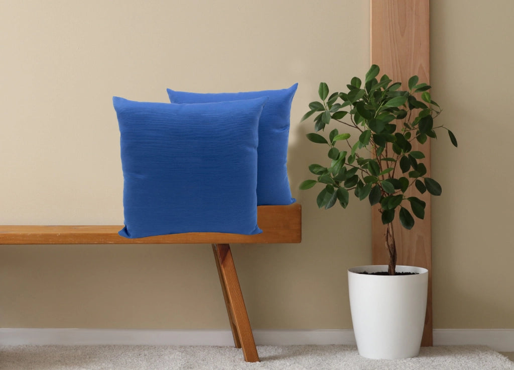 Coppia Cuscini Arredo Imbottiti Tessuto Ottoman In Tinta Unita Colore Bluette 60 - 60x60 - Bluette 60