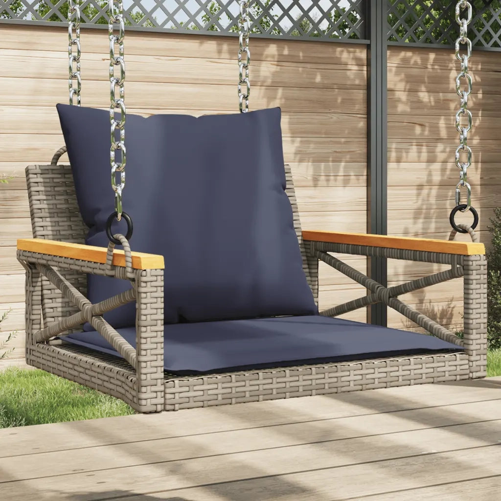 Panchina Dondolo con Cuscini Grigia 63x62x40 cm in Polyrattan 368177