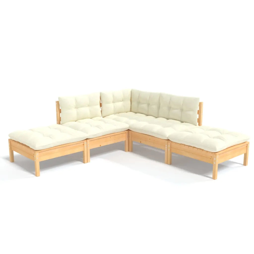 Set Divani da Giardino 5 pz con Cuscini Crema Massello di Pino 3096310