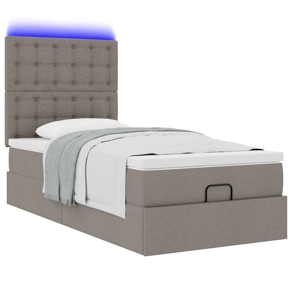 Pouf Letto con Materasso e LED Tortora 90x200 cm in Tessuto 3314145