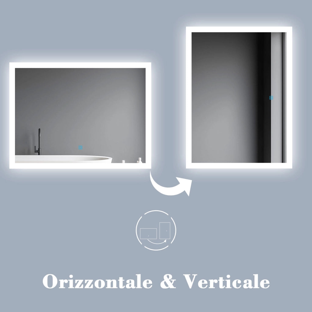 Aica 100 x 60 cm Esoejo bagno a led antiappannamento + luce bianca fredda + sensore tattile