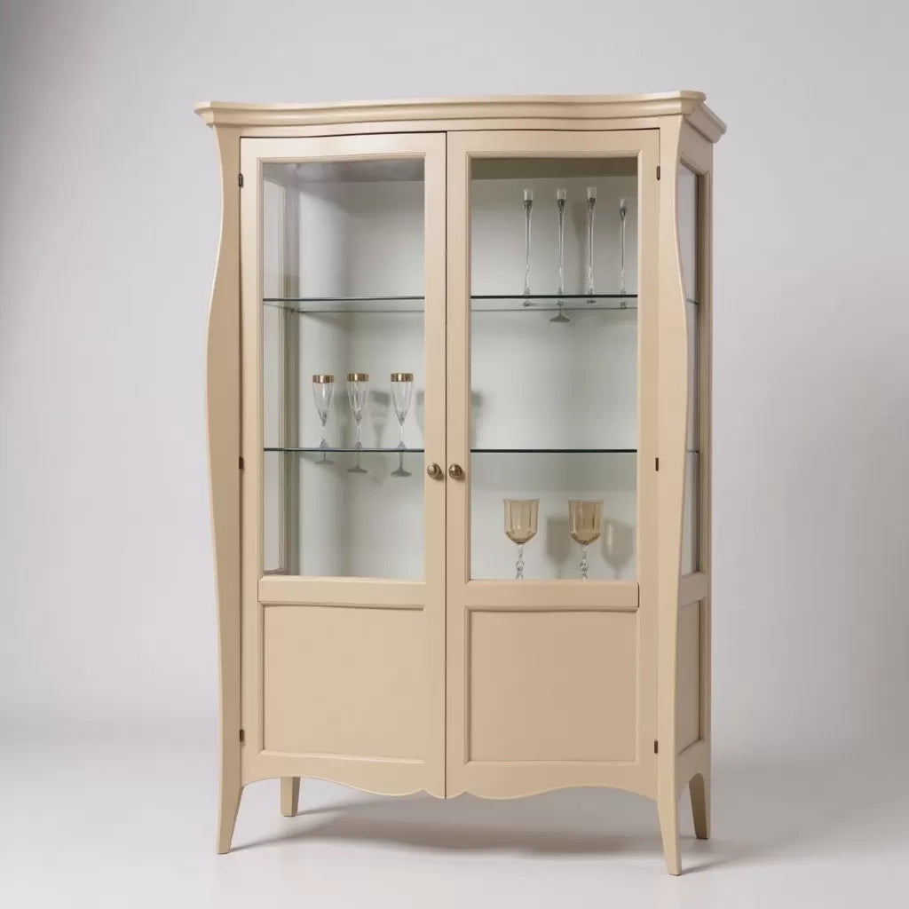 Vetrina classica in legno 2 porte avorio 130x50x200 - Mobili 2G