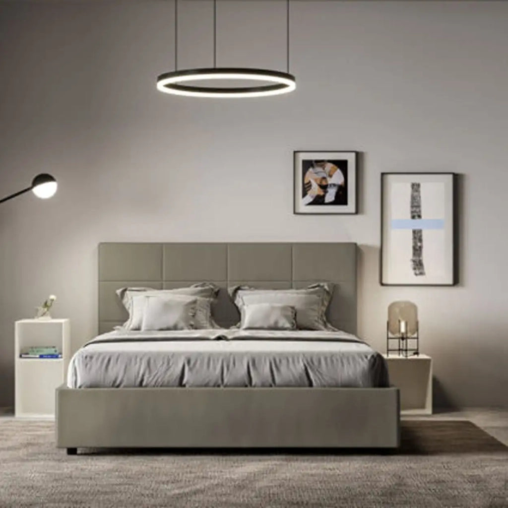 Letto matrimoniale con rete imbottito 160x200 similpelle cappuccino Mika