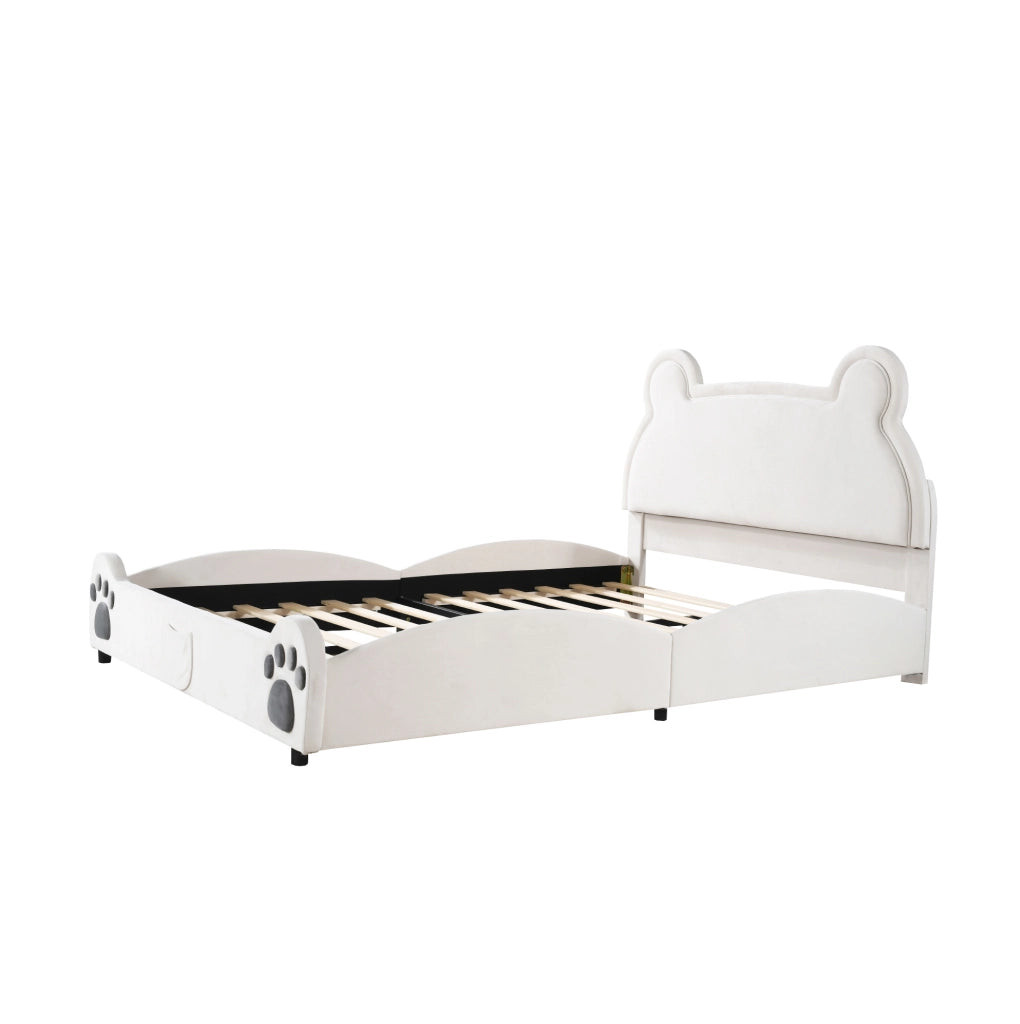 Letto imbottito per bambini a forma di orso 140 x 200 cm in velluto bianco